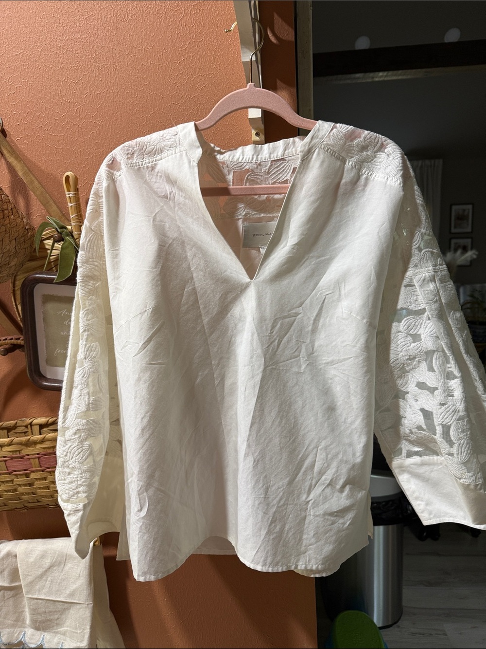 Brochu Walker White Embroidered V-Neck Blouse